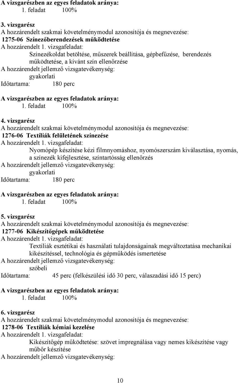 1. feladat 100% 4. vizsgarész A hozzárendelt szakmai követelménymodul azonosítója és megnevezése: 1276-06 Textíliák felületének színezése A hozzárendelt 1.