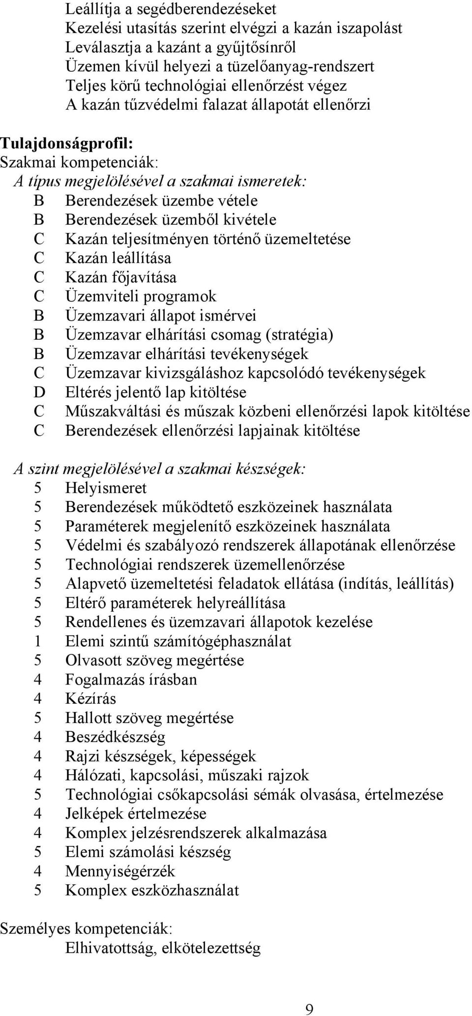 üzemből kivétele C Kazán teljesítményen történő üzemeltetése C Kazán leállítása C Kazán főjavítása C Üzemviteli programok B Üzemzavari állapot ismérvei B Üzemzavar elhárítási csomag (stratégia) B