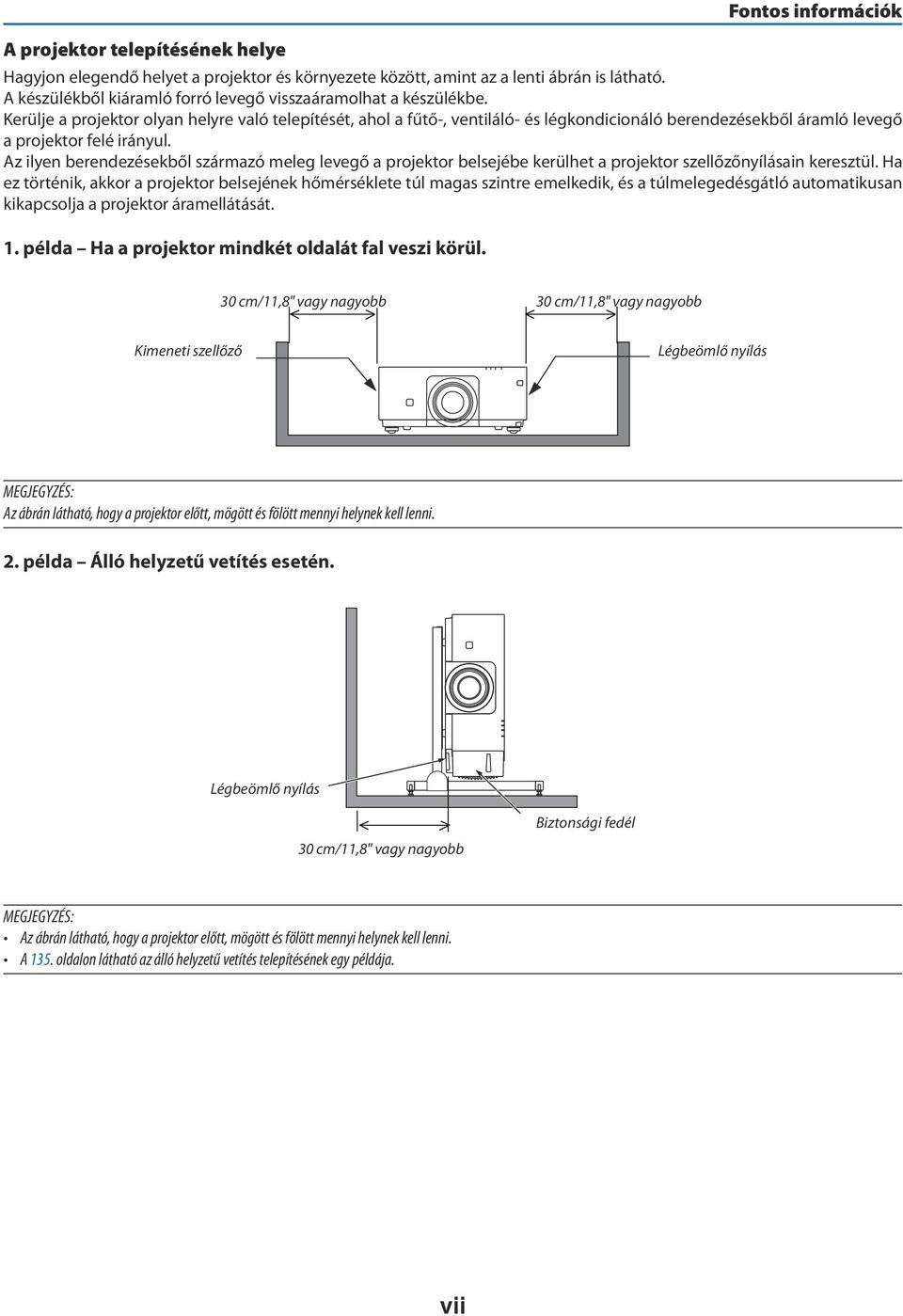 Kerülje a projektor olyan helyre való telepítését, ahol a fűtő-, ventiláló- és légkondicionáló berendezésekből áramló levegő a projektor felé irányul.