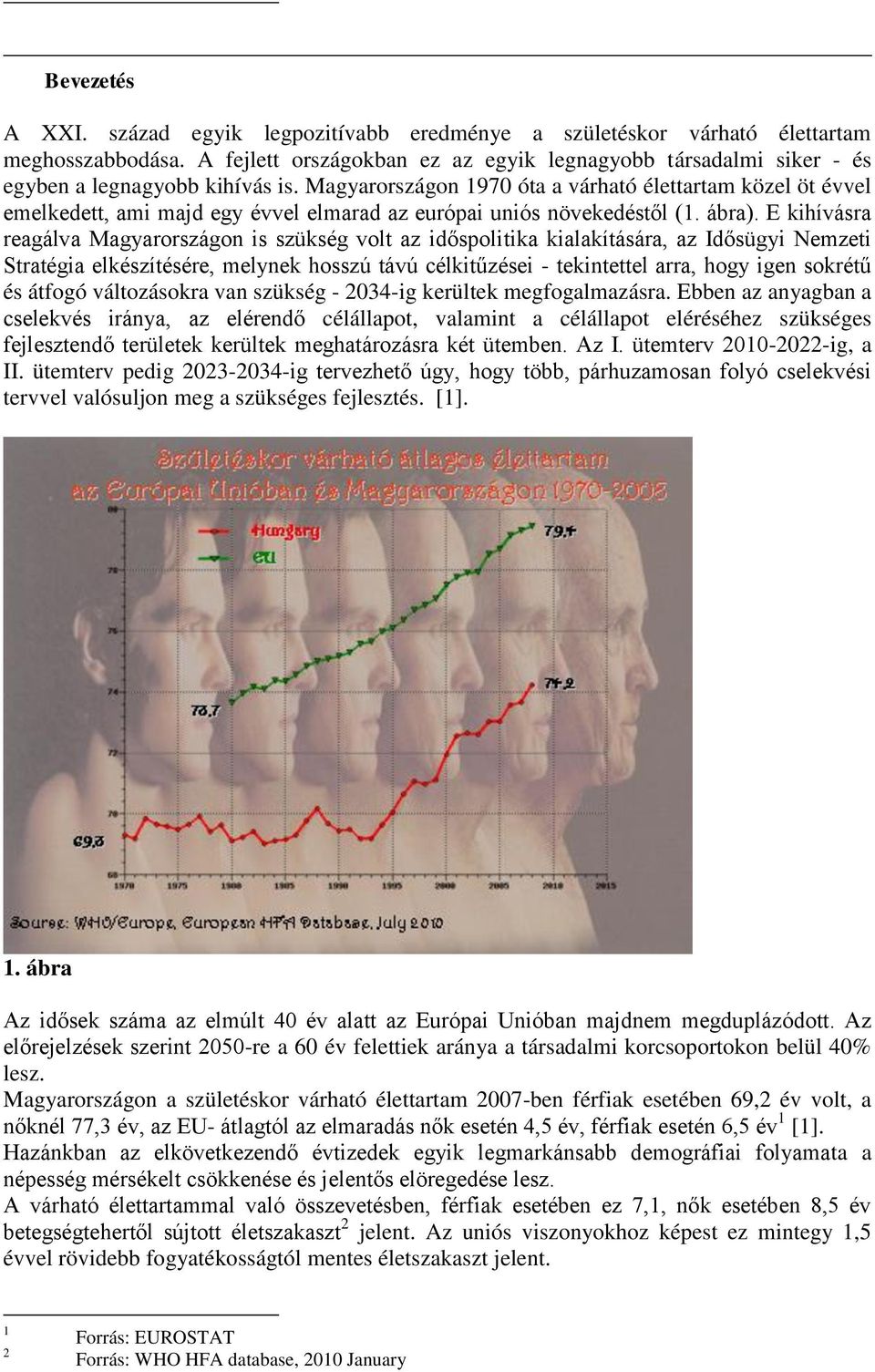 Magyarországon 1970 óta a várható élettartam közel öt évvel emelkedett, ami majd egy évvel elmarad az európai uniós növekedéstől (1. ábra).