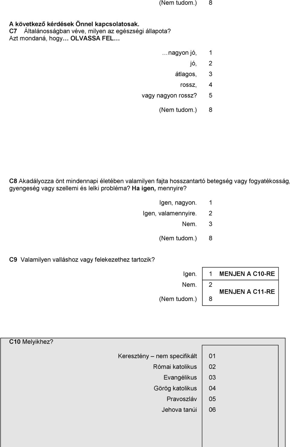 ) 8 C8 Akadályozza önt mindennapi életében valamilyen fajta hosszantartó betegség vagy fogyatékosság, gyengeség vagy szellemi és lelki probléma? Ha igen, mennyire?