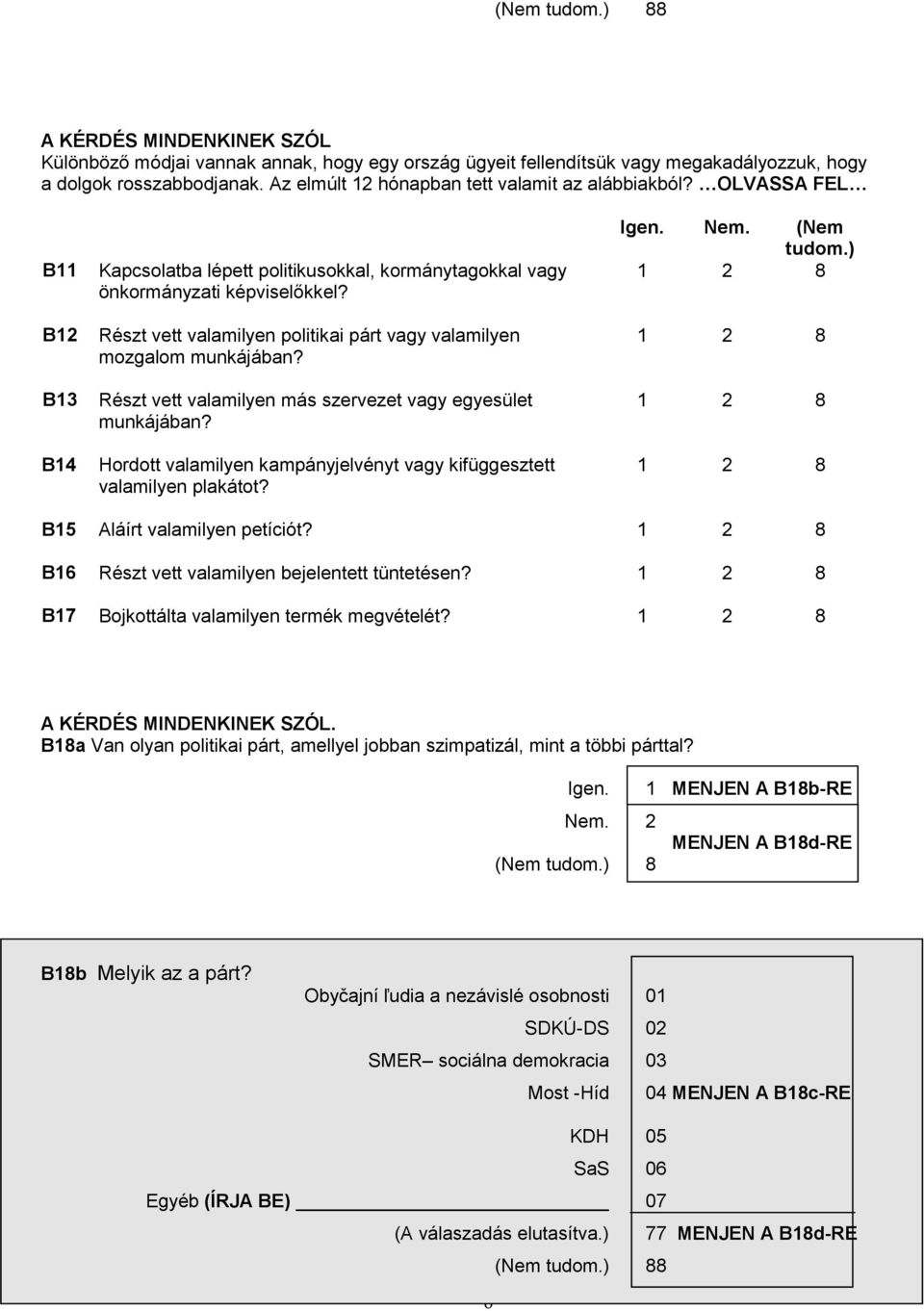 Részt vett valamilyen politikai párt vagy valamilyen mozgalom munkájában? Részt vett valamilyen más szervezet vagy egyesület munkájában?