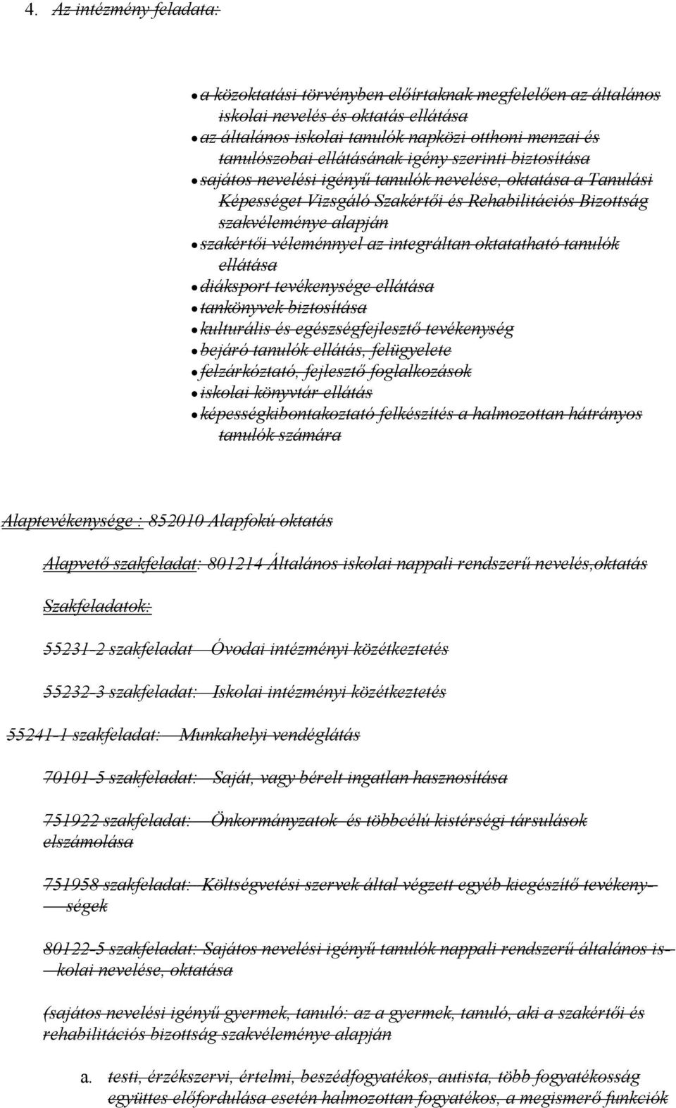 véleménnyel az integráltan oktatatható tanulók ellátása diáksport tevékenysége ellátása tankönyvek biztosítása kulturális és egészségfejlesztő tevékenység bejáró tanulók ellátás, felügyelete