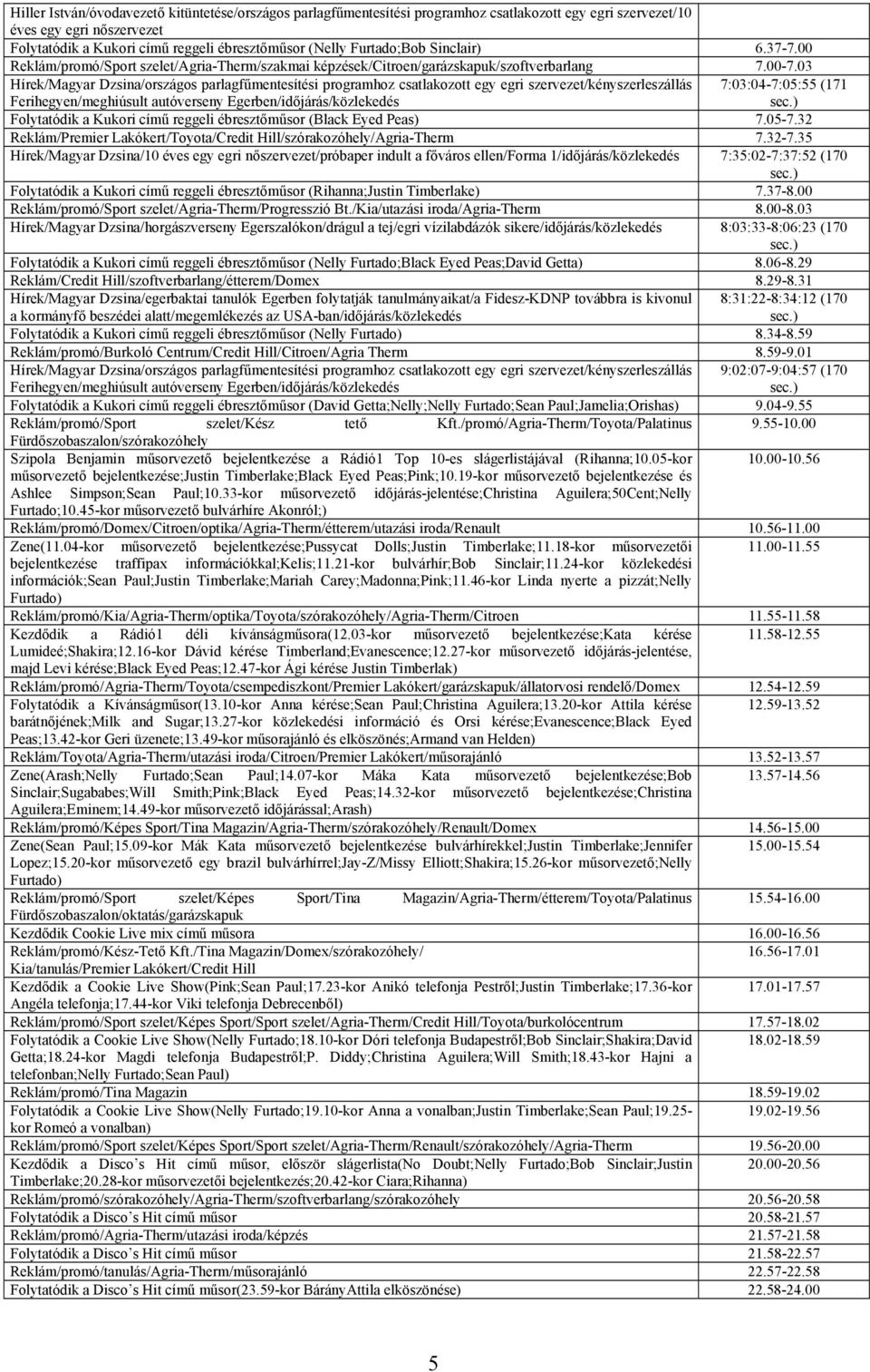 03 Hírek/Magyar Dzsina/országos parlagfűmentesítési programhoz csatlakozott egy egri szervezet/kényszerleszállás Ferihegyen/meghiúsult autóverseny Egerben/időjárás/közlekedés 7:03:04-7:05:55 (171