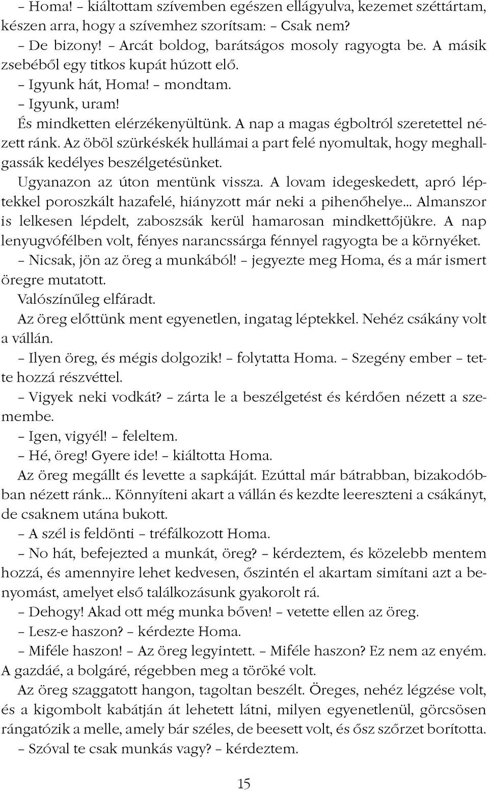 Az öböl szürkéskék hullámai a part felé nyomultak, hogy meghallgassák kedélyes beszélgetésünket. Ugyanazon az úton mentünk vissza.