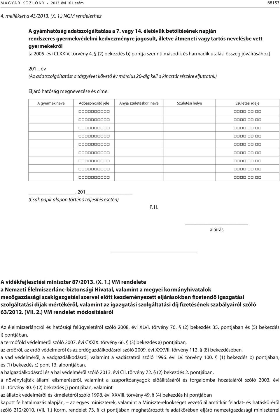 (2) bekezdés b) pontja szerinti második és harmadik utalási összeg jóváírásához] 201... év (Az adatszolgáltatást a tárgyévet követő év március 20-áig kell a kincstár részére eljuttatni.