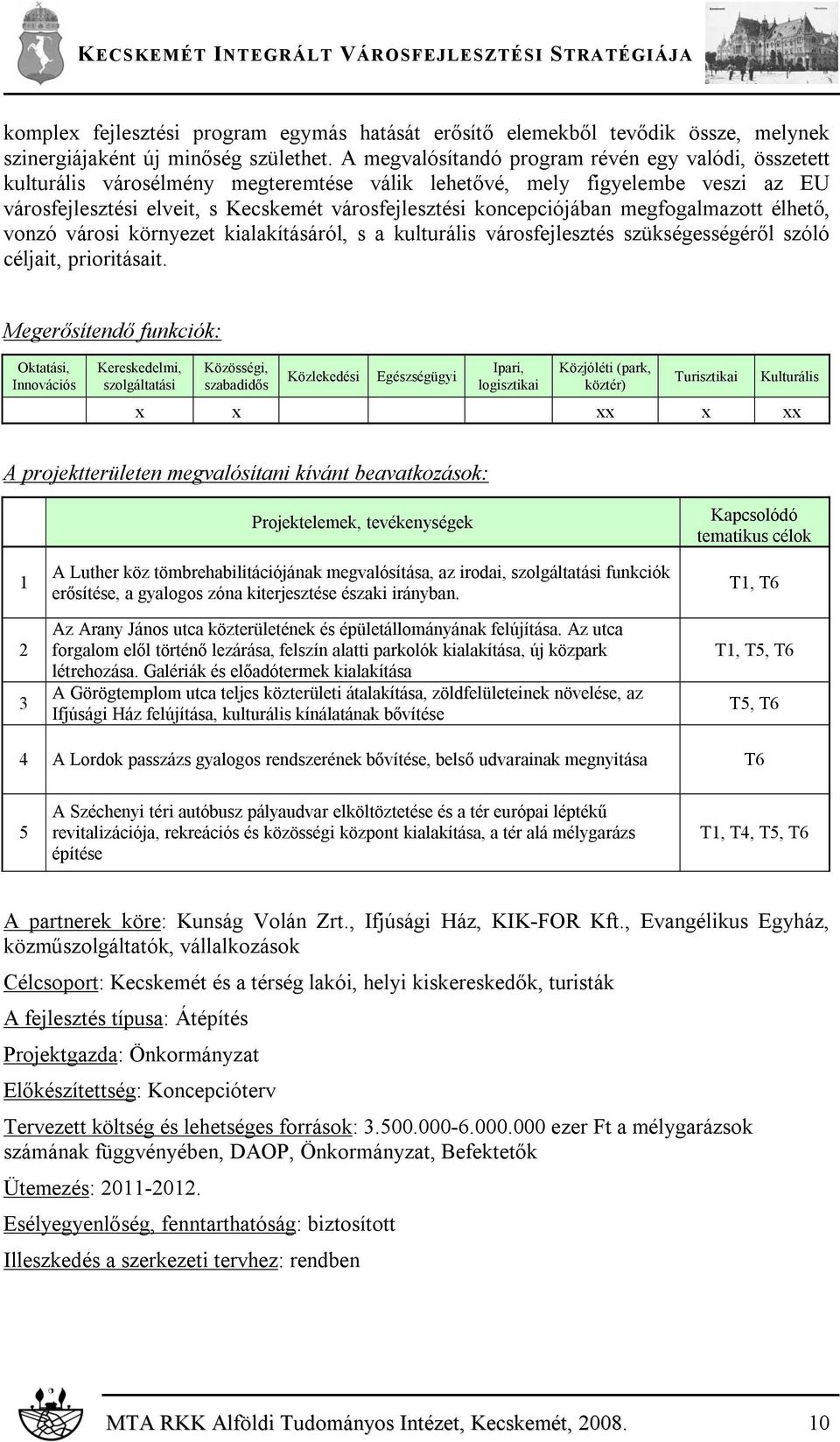 koncepciójában megfogalmazott élhető, vonzó városi környezet kialakításáról, s a kulturális városfejlesztés szükségességéről szóló céljait, prioritásait.