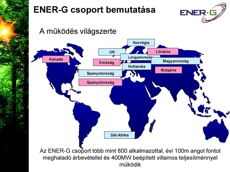 Spanyolország Dél-Afrika Az ENER-G csoport több mint 800 alkalmazottal, évi