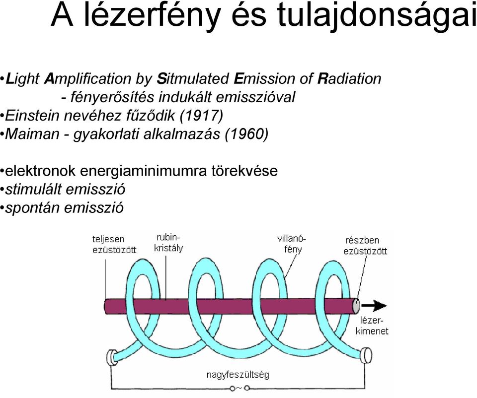 Einstein nevéhez fűződik (1917) Maiman - gyakorlati alkalmazás