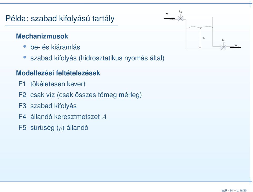 kiáramlás h k K v K szabad kifolyás (hidrosztatikus nyomás által) ezési