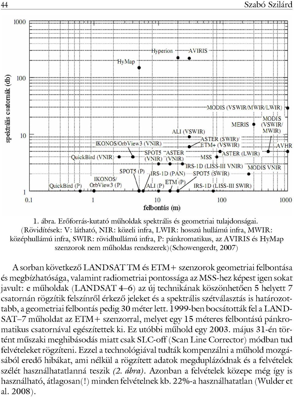 rendszerek)(schowengerdt, 2007) A sorban következô LANDSAT TM és ETM+ szenzorok geometriai felbontása és megbízhatósága, valamint radiometriai pontossága az MSS-hez képest igen sokat javult: e