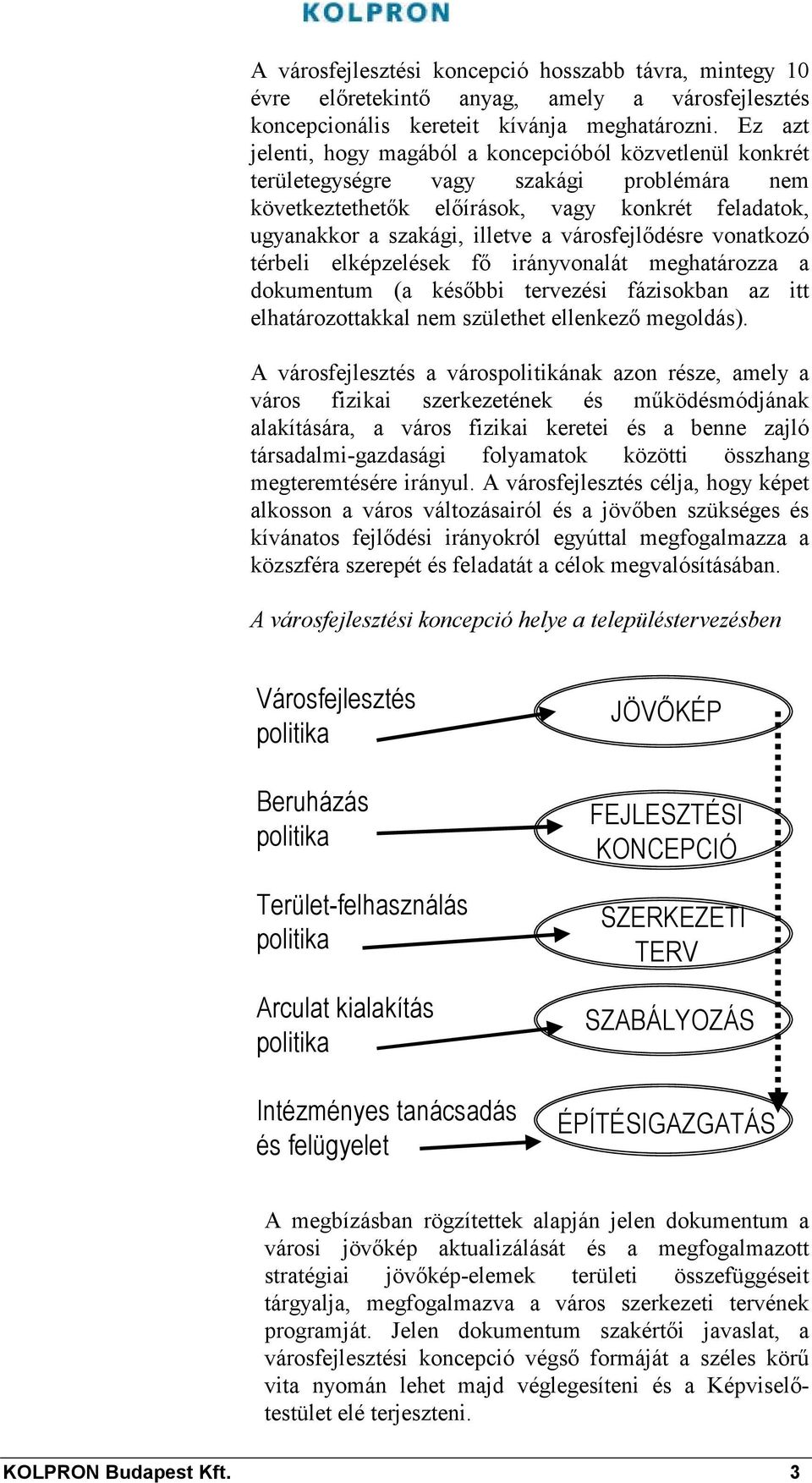 városfejlődésre vonatkozó térbeli elképzelések fő irányvonalát meghatározza a dokumentum (a későbbi tervezési fázisokban az itt elhatározottakkal nem születhet ellenkező megoldás).