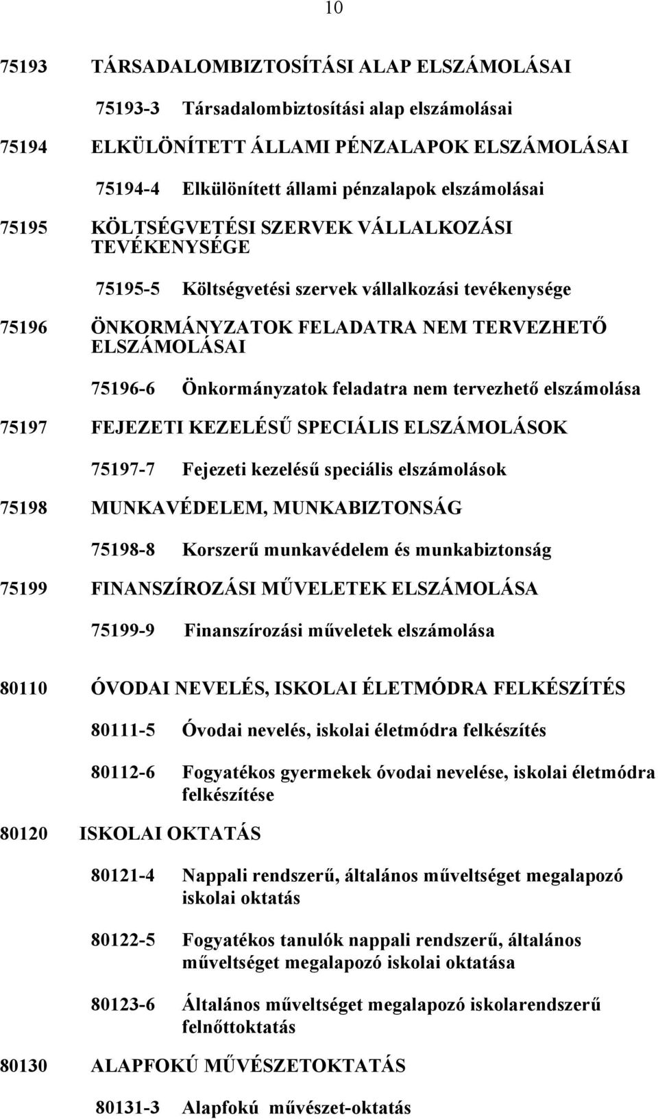 feladatra nem tervezhető elszámolása 75197 FEJEZETI KEZELÉSŰ SPECIÁLIS ELSZÁMOLÁSOK 75197-7 Fejezeti kezelésű speciális elszámolások 75198 MUNKAVÉDELEM, MUNKABIZTONSÁG 75198-8 Korszerű munkavédelem