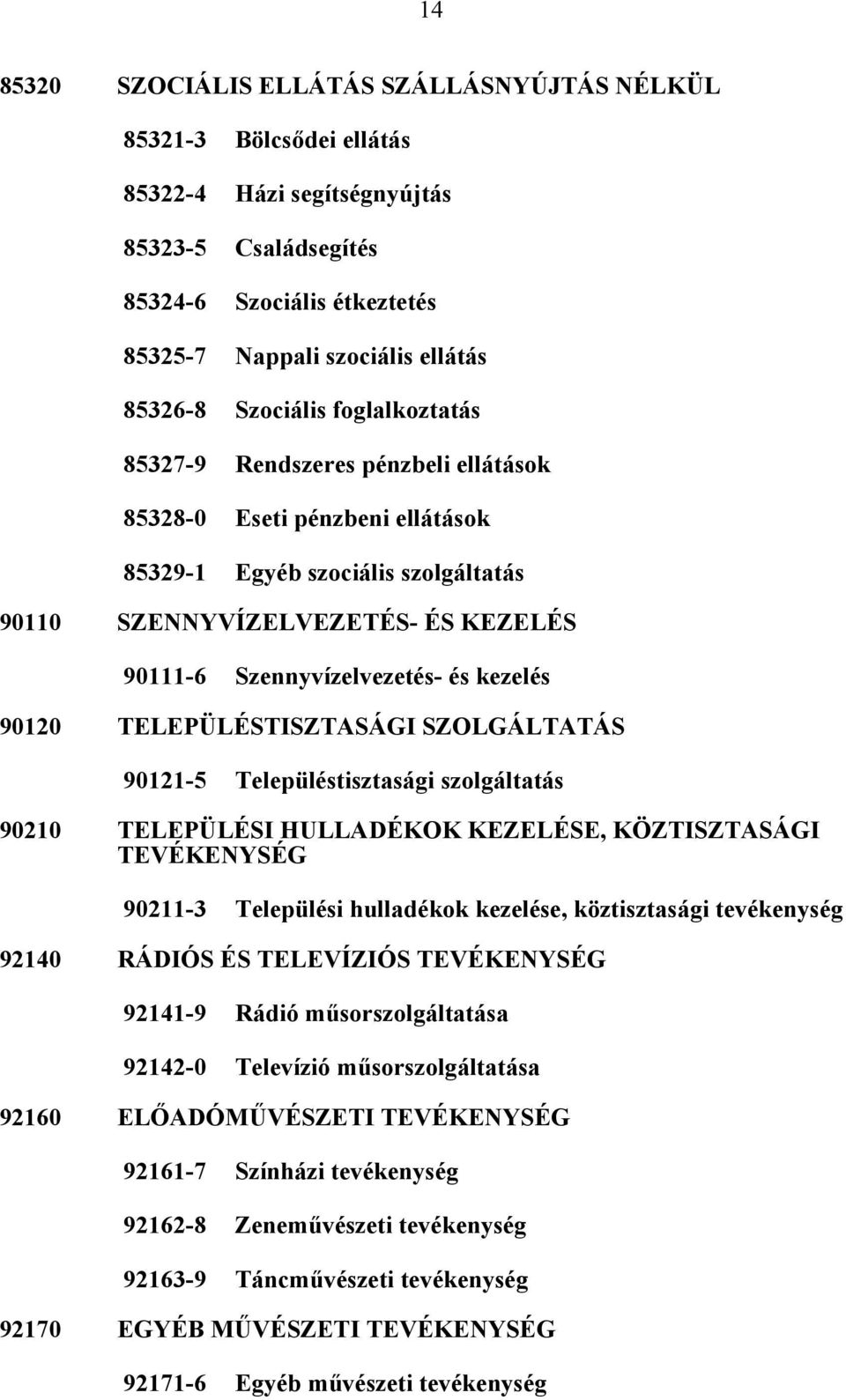 és kezelés 90120 TELEPÜLÉSTISZTASÁGI SZOLGÁLTATÁS 90121-5 Településtisztasági szolgáltatás 90210 TELEPÜLÉSI HULLADÉKOK KEZELÉSE, KÖZTISZTASÁGI TEVÉKENYSÉG 90211-3 Települési hulladékok kezelése,