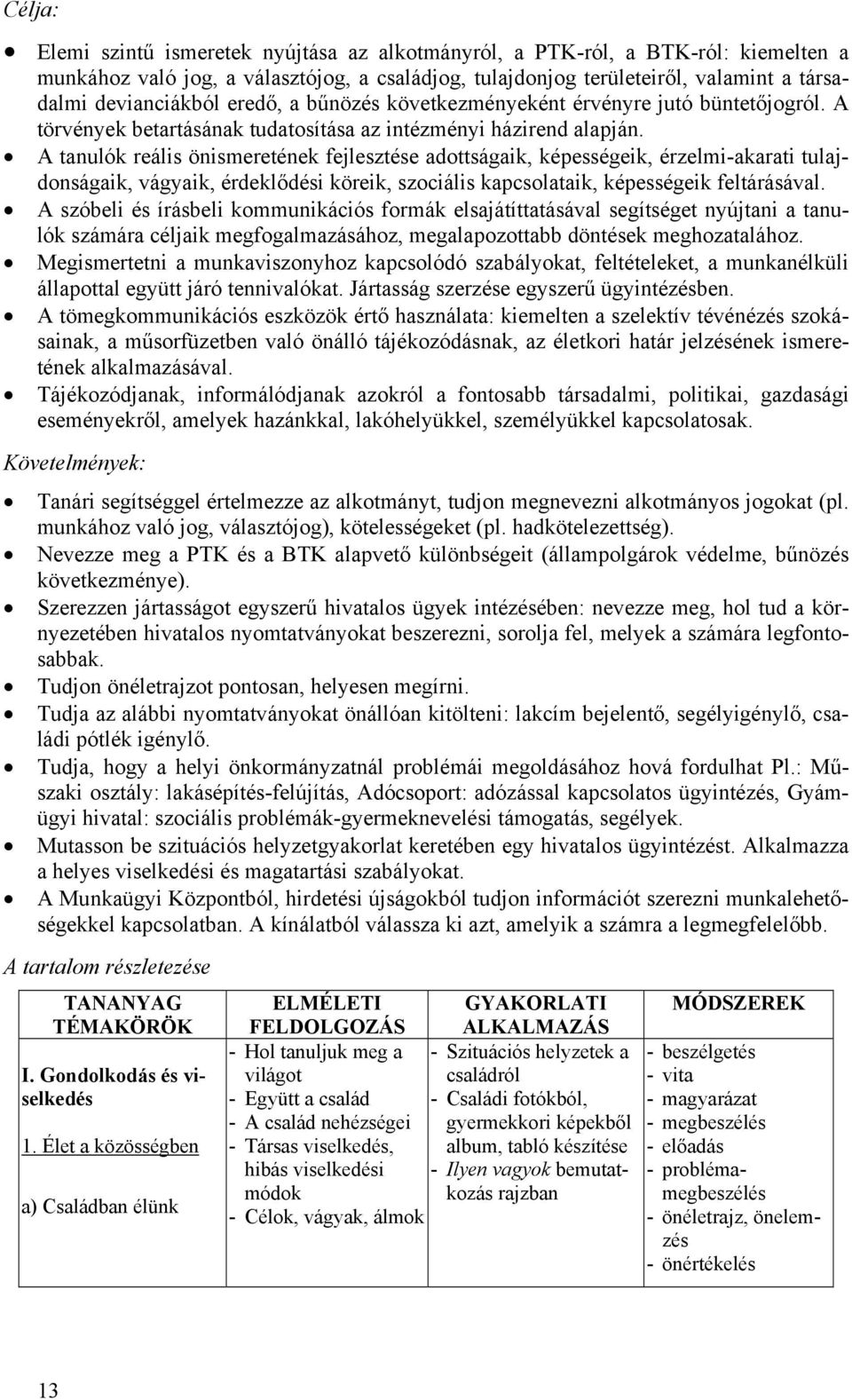 A tanulók reális önismeretének fejlesztése adottságaik, képességeik, érzelmi-akarati tulajdonságaik, vágyaik, érdeklődési köreik, szociális kapcsolataik, képességeik feltárásával.