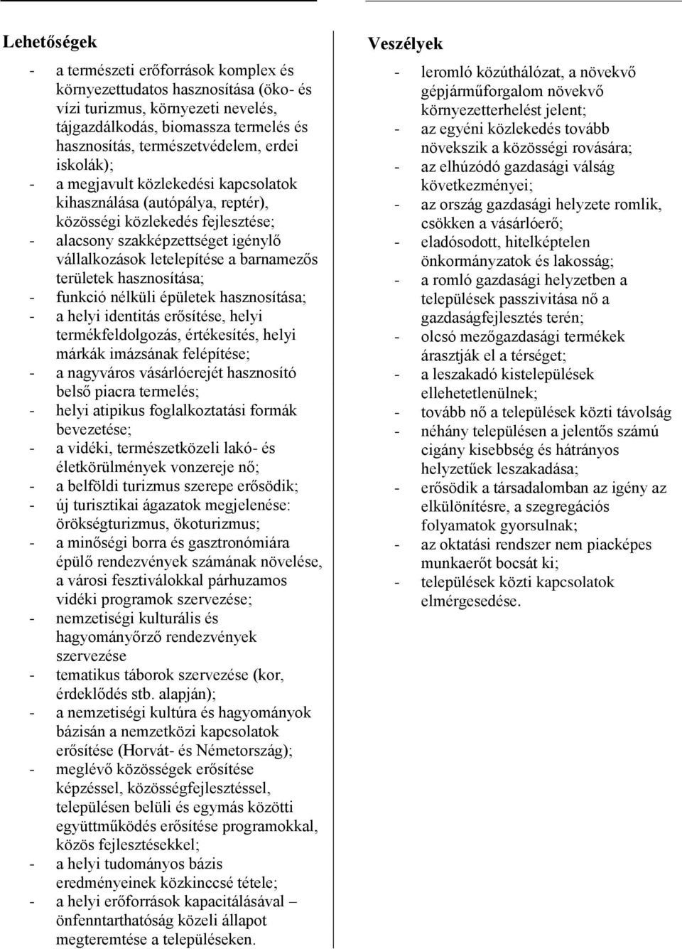 területek hasznosítása; - funkció nélküli épületek hasznosítása; - a helyi identitás erősítése, helyi termékfeldolgozás, értékesítés, helyi márkák imázsának felépítése; - a nagyváros vásárlóerejét