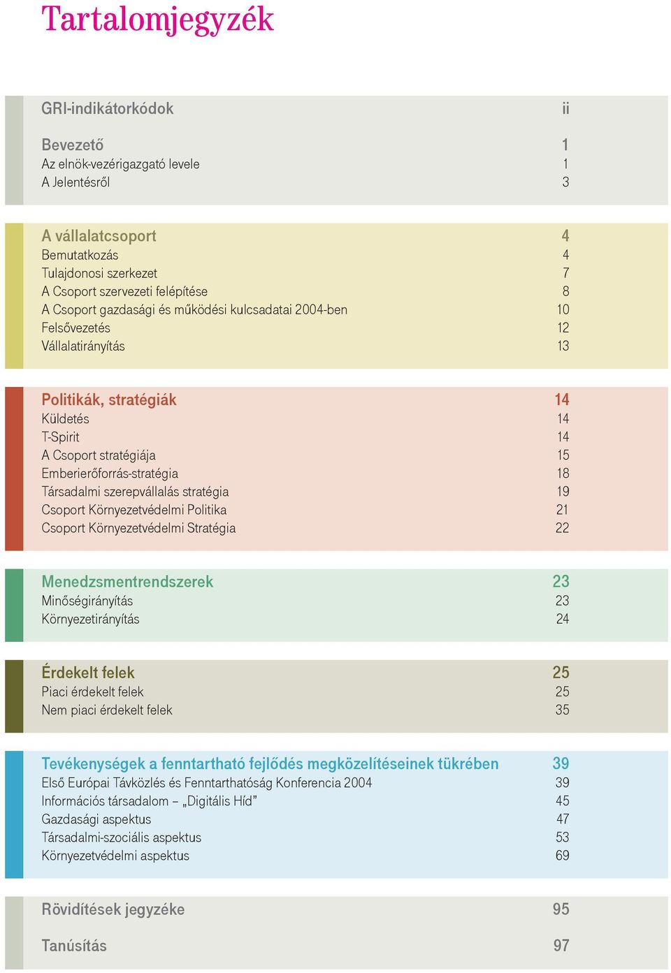 szerepvállalás stratégia 19 Csoport Környezetvédelmi Politika 21 Csoport Környezetvédelmi Stratégia 22 Menedzsmentrendszerek 23 Minőségirányítás 23 Környezetirányítás 24 Érdekelt felek 25 Piaci