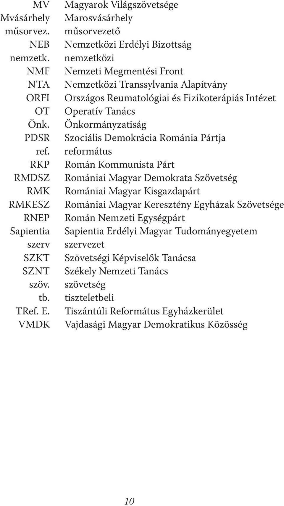 Fizikoterápiás Intézet Operatív Tanács Önkormányzatiság Szociális Demokrácia Románia Pártja református Román Kommunista Párt Romániai Magyar Demokrata Szövetség Romániai Magyar Kisgazdapárt