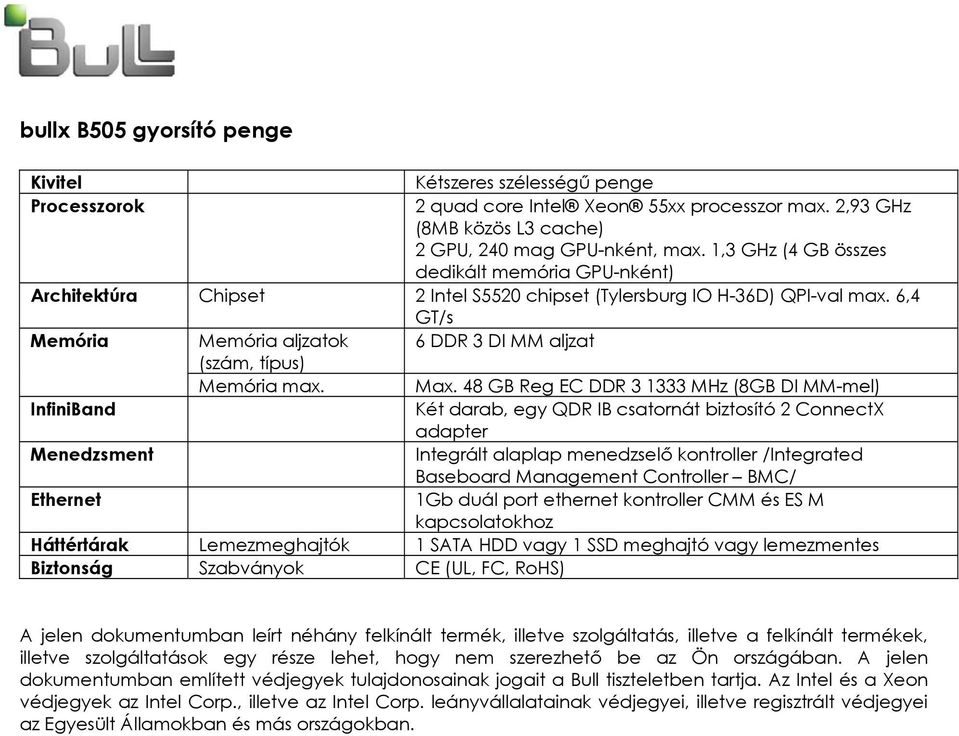 6,4 GT/s Memória Memória aljzatok (szám, típus) 6 DDR 3 DI MM aljzat Memória max. Max.