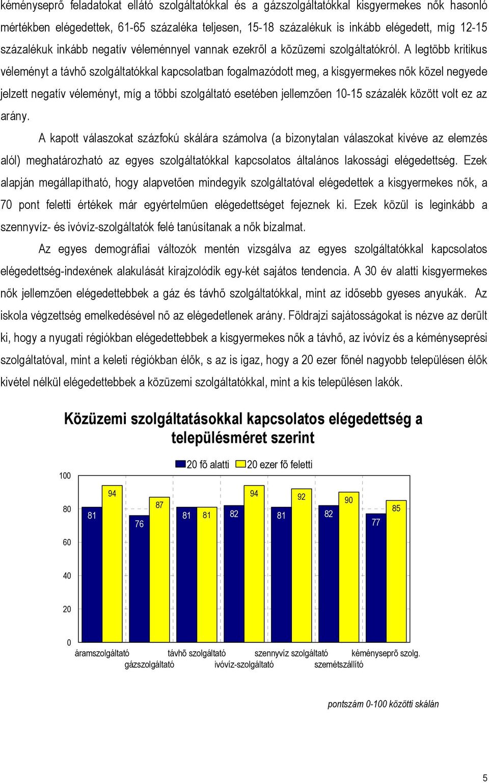 A legtöbb kritikus véleményt a távhő szolgáltatókkal kapcsolatban fogalmazódott meg, a kisgyermekes nők közel negyede jelzett negatív véleményt, míg a többi szolgáltató esetében jellemzően 10-15