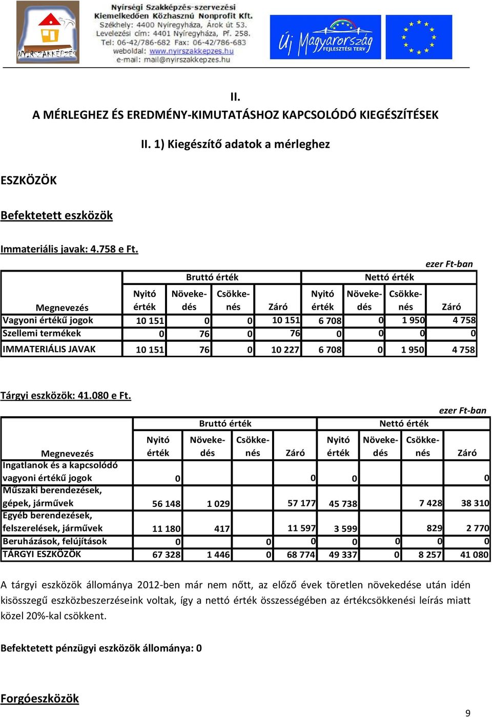 Nyitó érték Bruttó érték Növekedés Nyitó érték Nettó érték Növekedés Nyitó Növeke- Csökkenés Nyitó Növeke- Csökke- Megnevezés érték dés Záró érték dés nés Záró Vagyoni értékű jogok 10151 0 0 10151