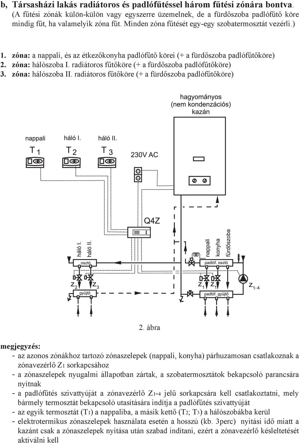 radiátoros fűtőköre (+ a fürdőszoba padlófűtőköre) 3. zóna: hálószoba II. radiátoros fűtőköre (+ a fürdőszoba padlófűtőköre) 2.