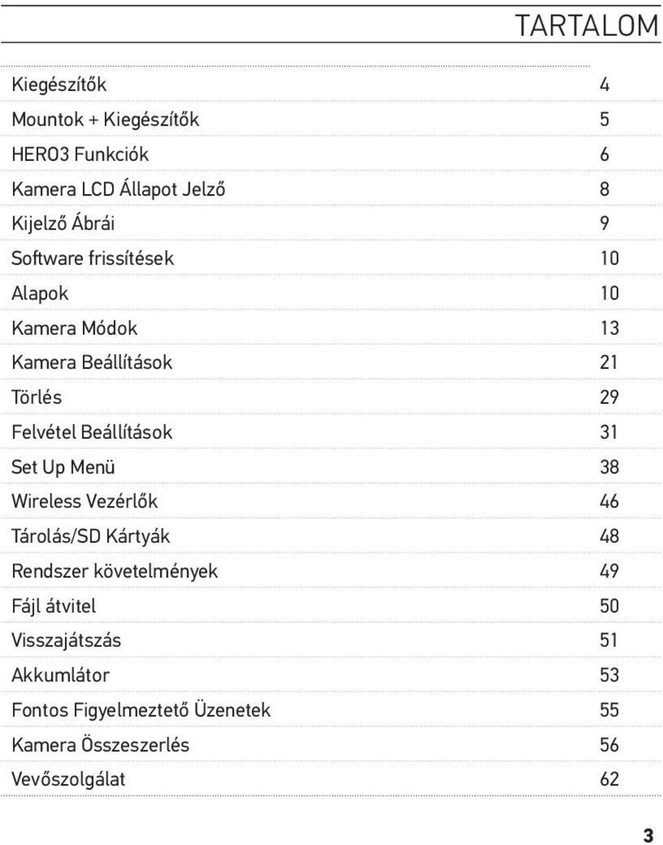 31 Set Up Menü 38 Wireless Vezérlők 46 Tárolás/SD Kártyák 48 Rendszer követelmények 49 Fájl átvitel 50