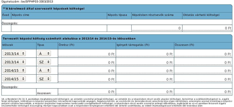 pontjában meghatározott költségek: az oktatók személyi jellegű költségei, az oktatók és a képzésben részt vevők utazási költségei, beleértve a szállásköltségeket is, egyéb folyó költségek, különösen