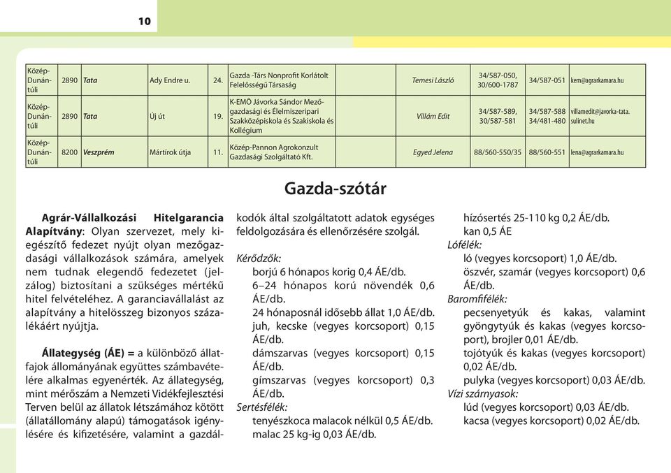 Villám Edit 34/587-589, 30/587-581 34/587-588 34/481-480 villamedit@javorka-tata. sulinet.hu Egyed Jelena 88/560-550/35 88/560-551 lena@agrarkamara.