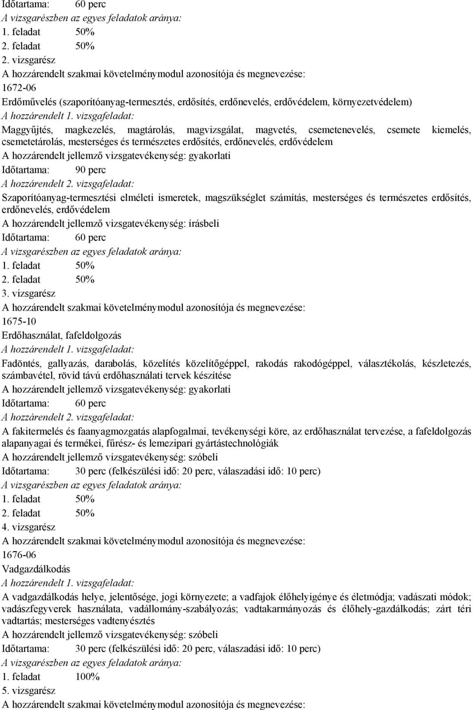 vizsgarész A hozzárendelt szakmai követelménymodul azonosítója és megnevezése: 1672-06 Erdőművelés (szaporítóanyag-termesztés, erdősítés, erdőnevelés, erdővédelem, környezetvédelem) A hozzárendelt 1.