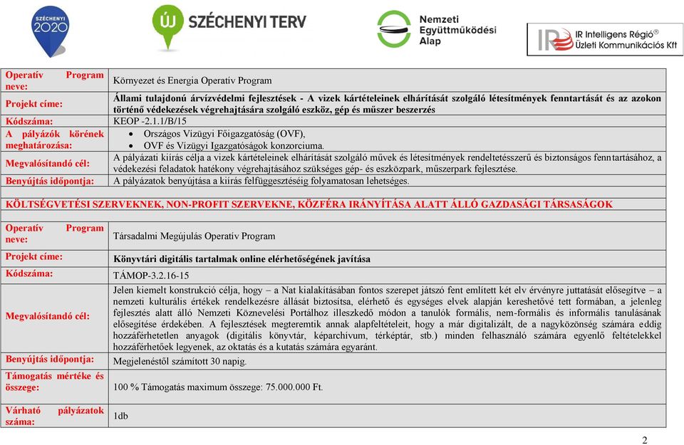 A pályázati kiírás célja a vizek kártételeinek elhárítását szolgáló művek és létesítmények rendeltetésszerű és biztonságos fenntartásához, a védekezési feladatok hatékony végrehajtásához szükséges