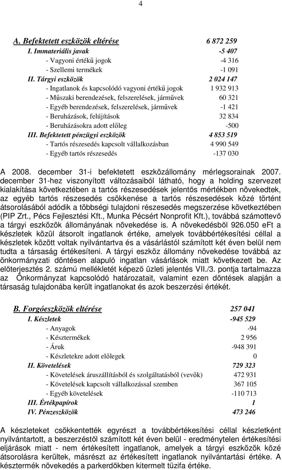 Beruházások, felújítások 32 834 - Beruházásokra adott előleg -500 III.