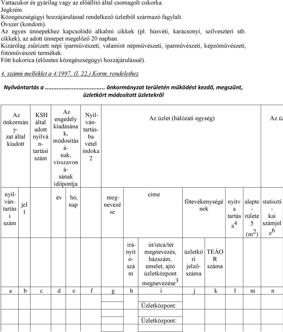 Kizárólag zsűrizett népi iparművészeti, valamint népművészeti, iparművészeti, képzőművészeti, fotóművészeti termékek. Főtt kukorica (előzetes közegészségügyi hozzájárulással). 4.