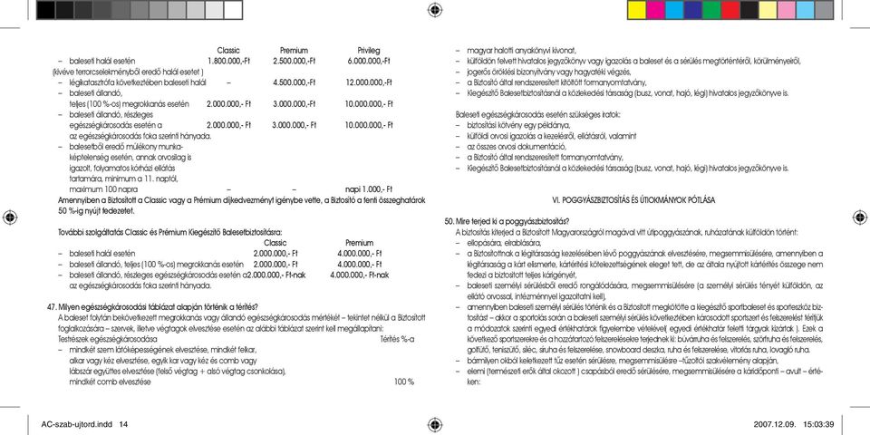 000.000,- Ft az egészségkárosodás foka szerinti hányada. balesetbôl eredô múlékony munkaképtelenség esetén, annak orvosilag is igazolt, folyamatos kórházi ellátás tartamára, minimum a 11.