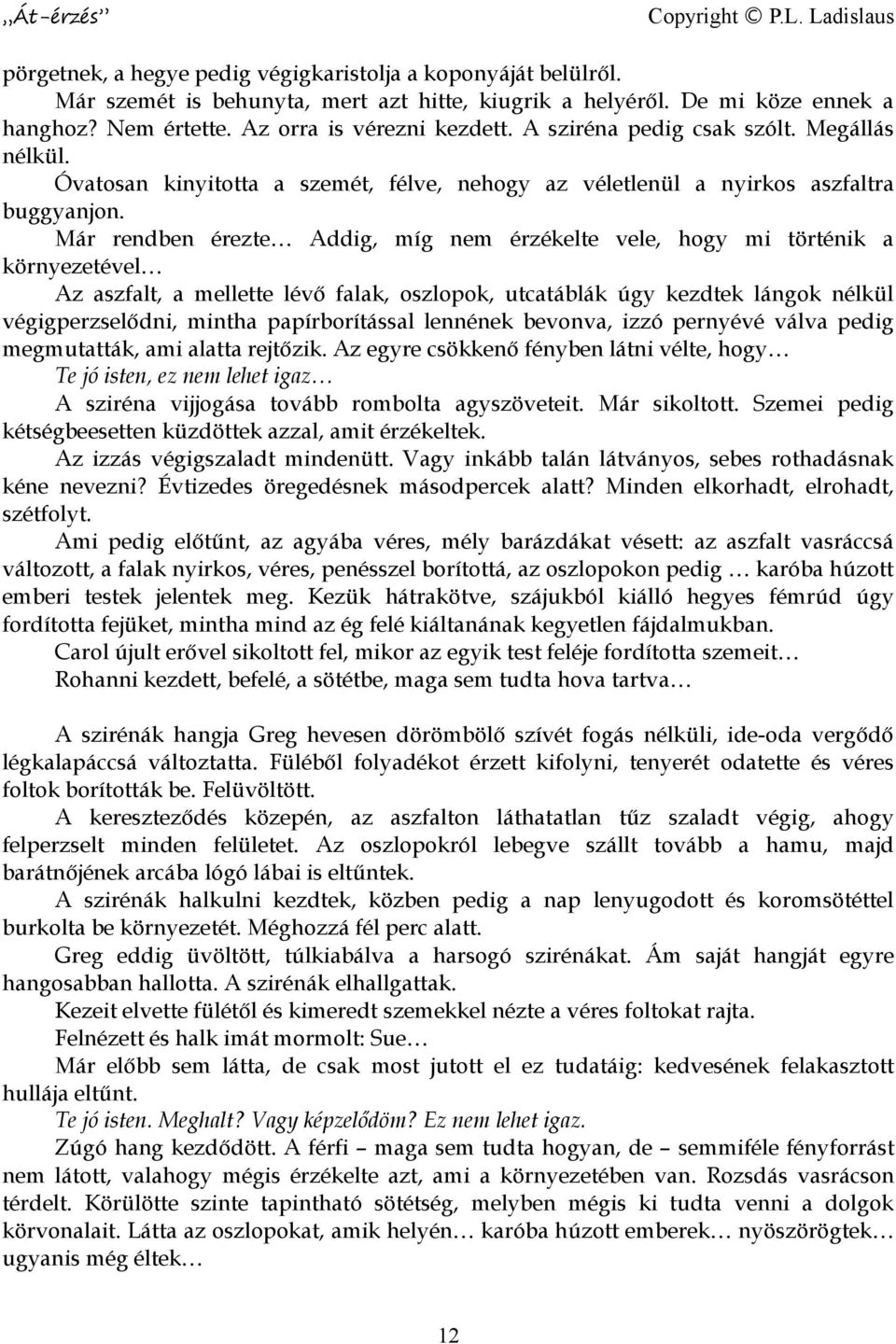 Már rendben érezte Addig, míg nem érzékelte vele, hogy mi történik a környezetével Az aszfalt, a mellette lévő falak, oszlopok, utcatáblák úgy kezdtek lángok nélkül végigperzselődni, mintha