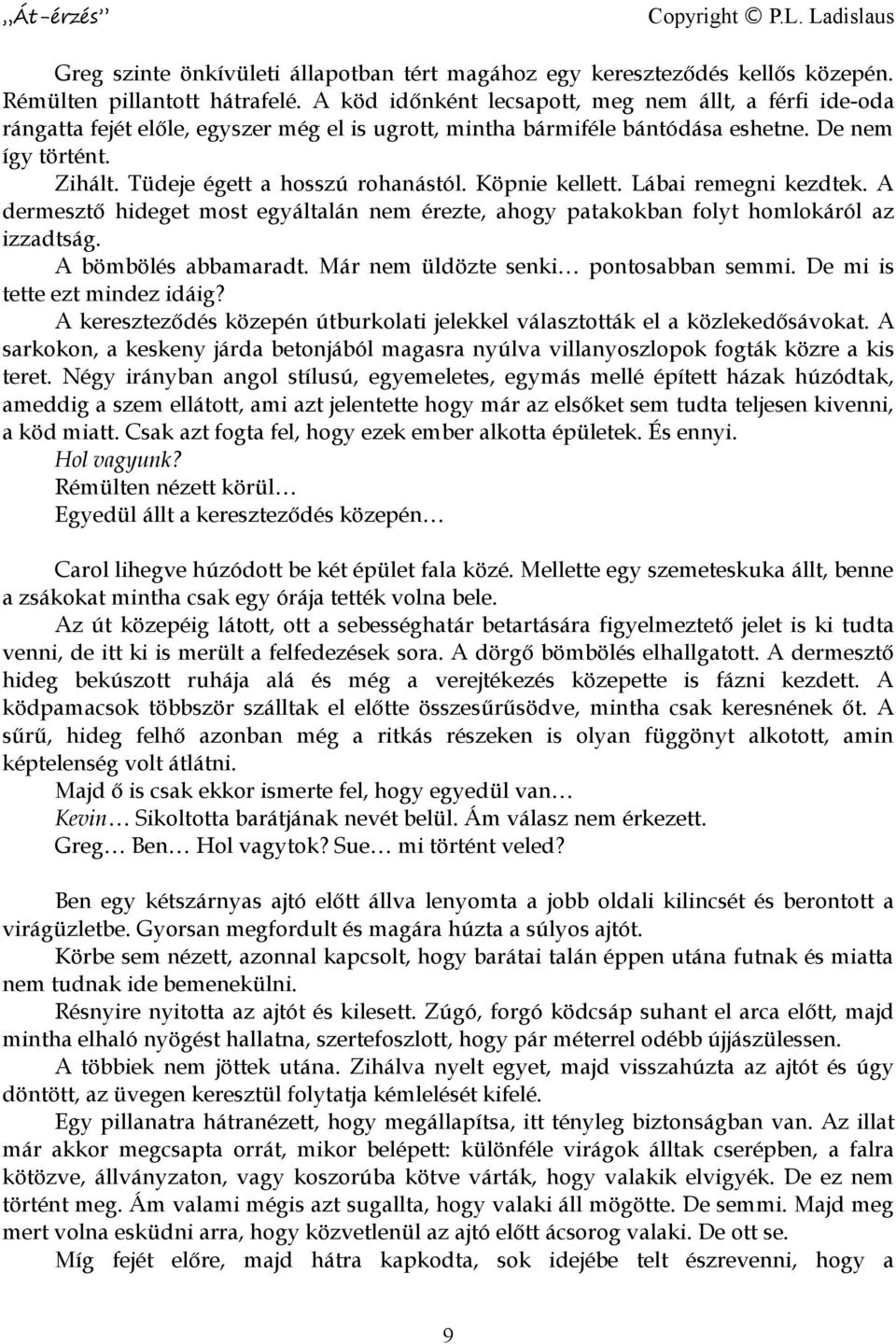 Tüdeje égett a hosszú rohanástól. Köpnie kellett. Lábai remegni kezdtek. A dermesztő hideget most egyáltalán nem érezte, ahogy patakokban folyt homlokáról az izzadtság. A bömbölés abbamaradt.