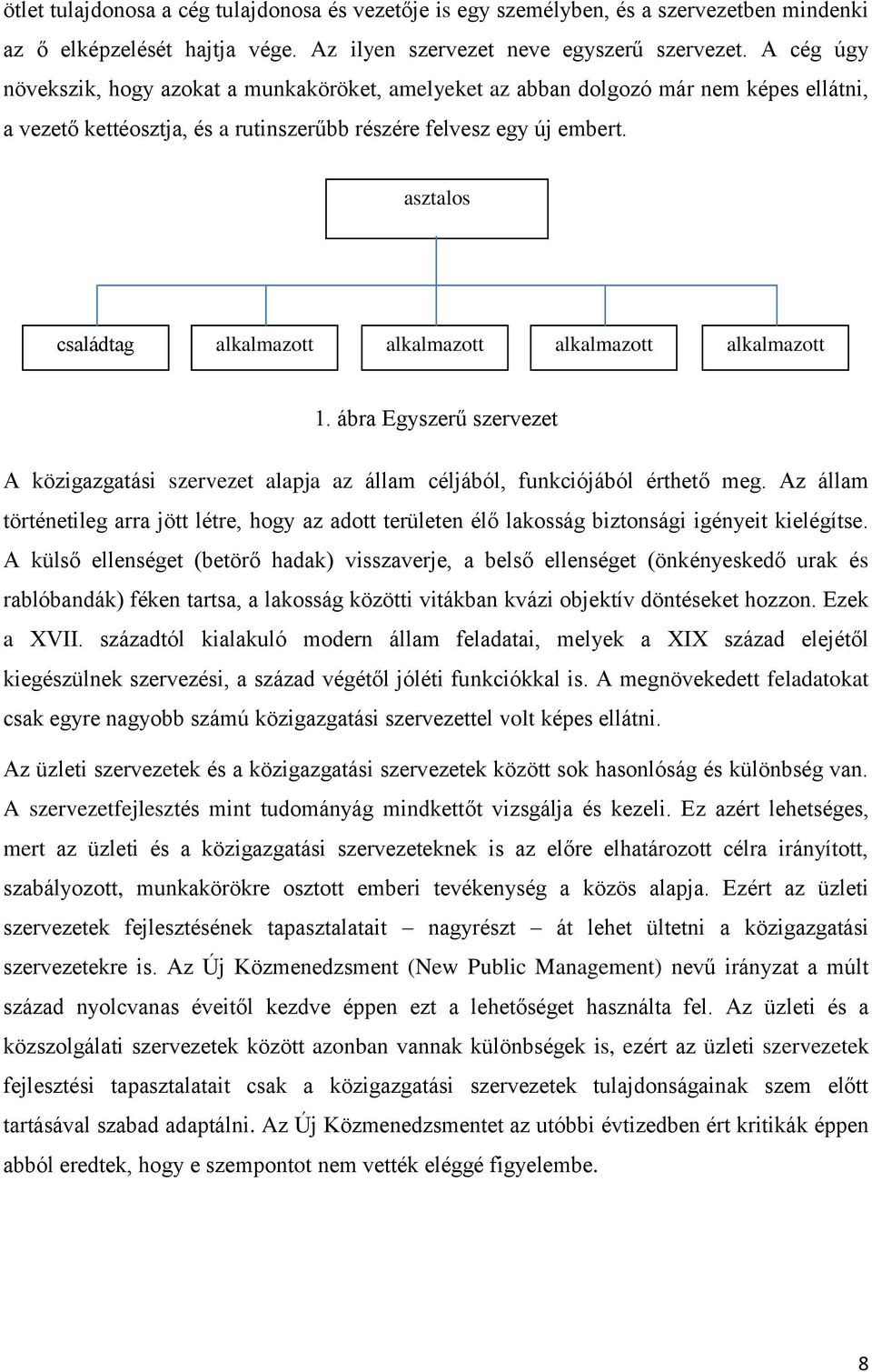 asztalos családtag alkalmazott alkalmazott alkalmazott alkalmazott 1. ábra Egyszerű szervezet A közigazgatási szervezet alapja az állam céljából, funkciójából érthető meg.