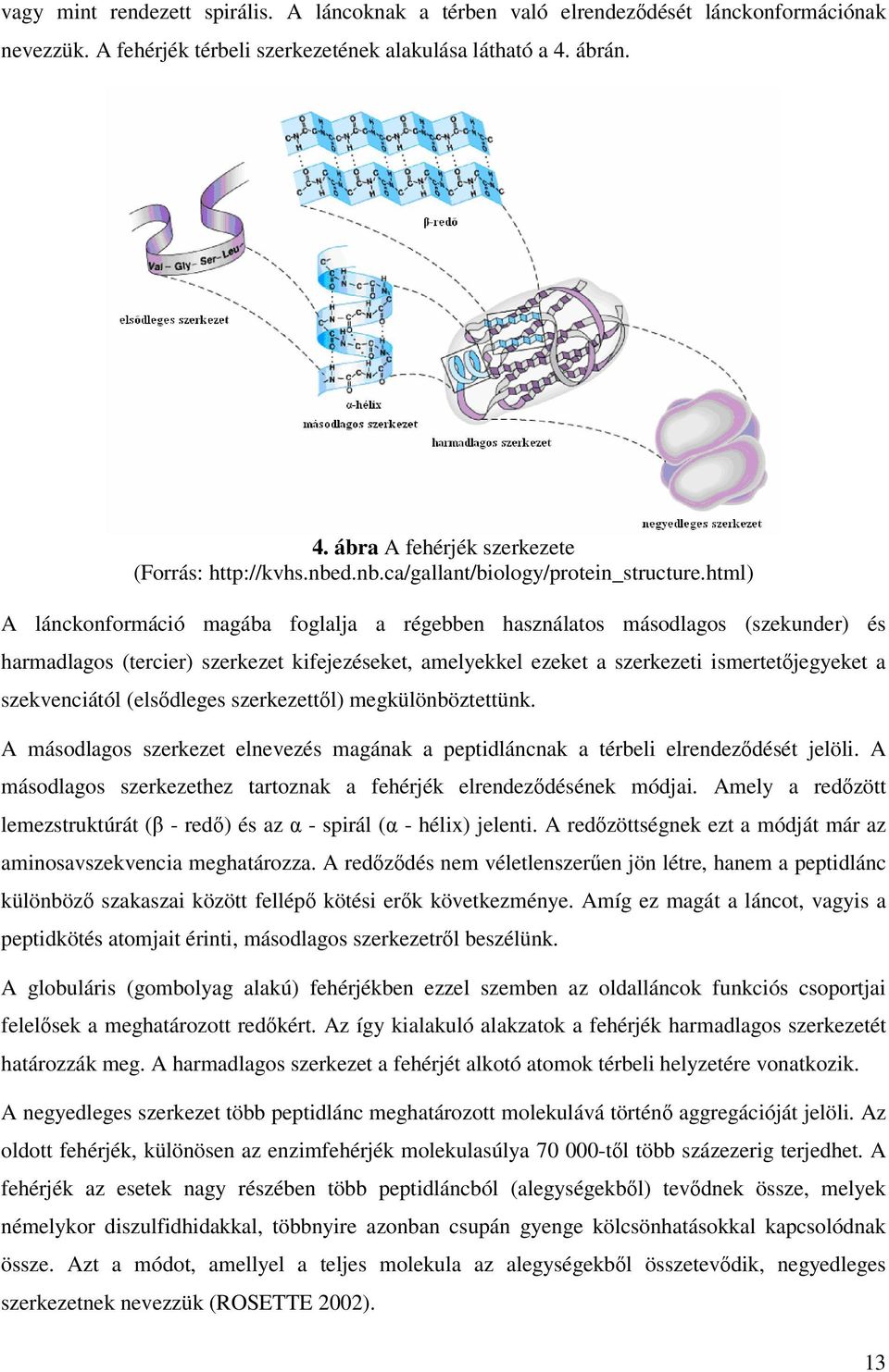 html) A lánckonformáció magába foglalja a régebben használatos másodlagos (szekunder) és harmadlagos (tercier) szerkezet kifejezéseket, amelyekkel ezeket a szerkezeti ismertetjegyeket a szekvenciától