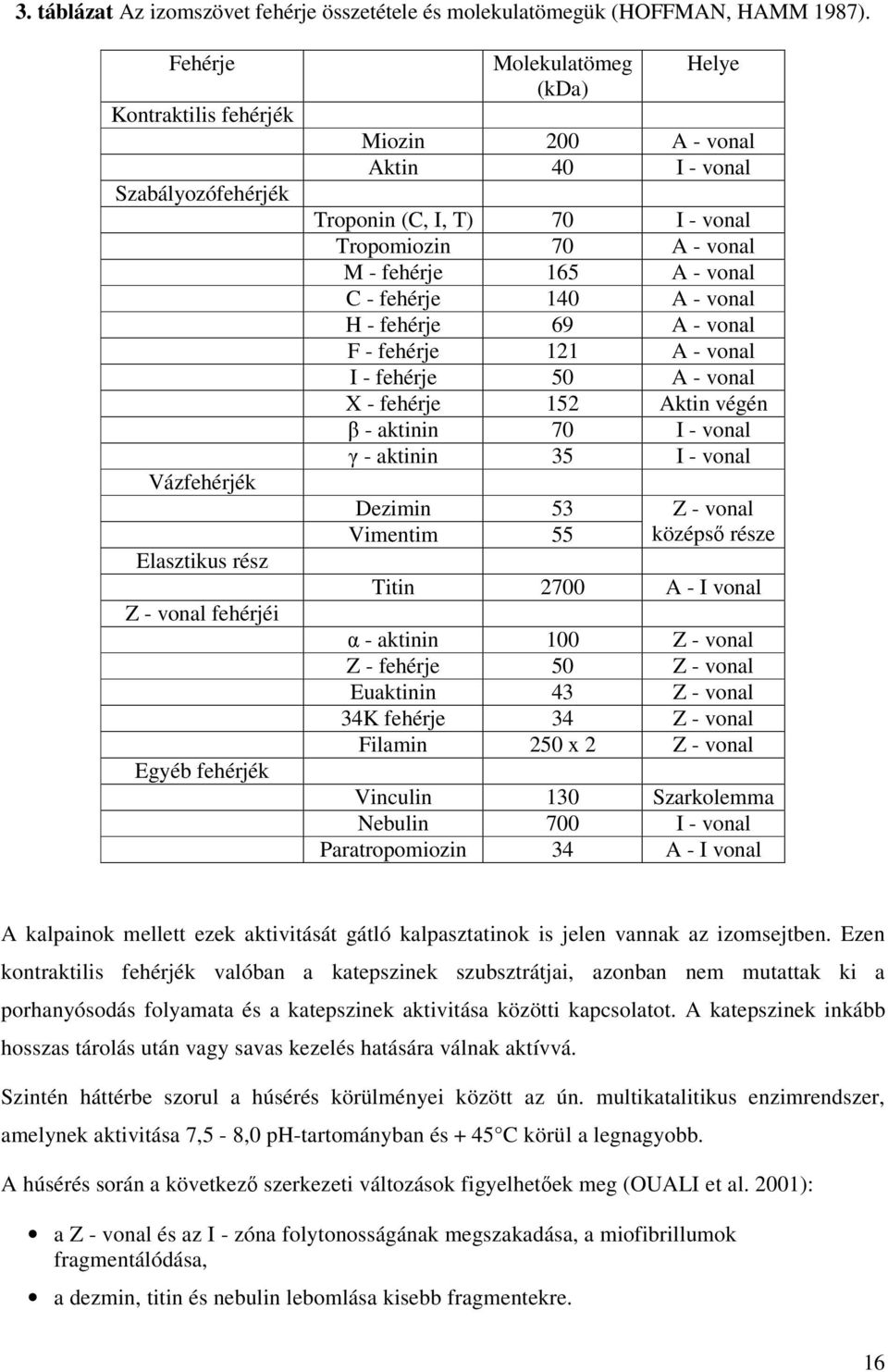 I - vonal Tropomiozin 70 A - vonal M - fehérje 165 A - vonal C - fehérje 140 A - vonal H - fehérje 69 A - vonal F - fehérje 121 A - vonal I - fehérje 50 A - vonal X - fehérje 152 Aktin végén -