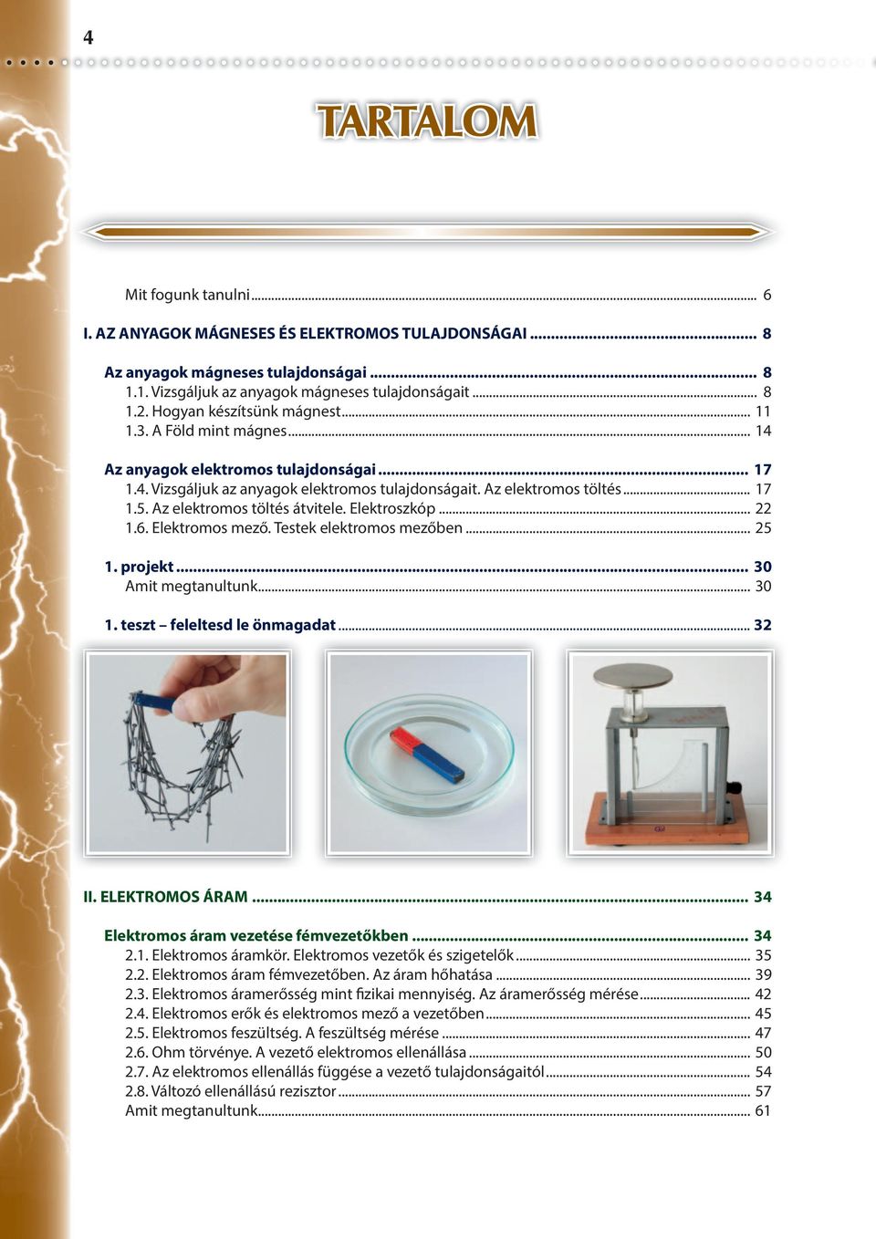 Az elektromos töltés átvitele. Elektroszkóp... 22 1.6. Elektromos mező. Testek elektromos mezőben... 25 1. projekt... 30 Amit megtanultunk... 30 1. teszt feleltesd le önmagadat... 32 II.