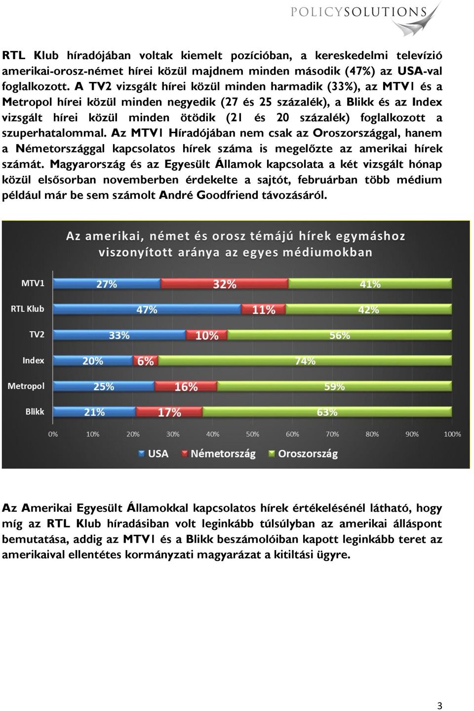 foglalkozott a szuperhatalommal. Az MTV1 Híradójában nem csak az Oroszországgal, hanem a Németországgal kapcsolatos hírek száma is megelőzte az amerikai hírek számát.