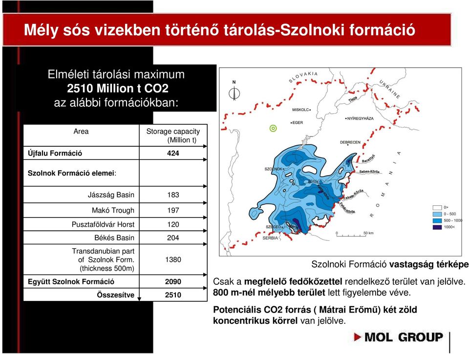 (thickness 500m) Együtt Szolnok Formáció Békés Basin Összesítve 183 197 120 204 1380 2090 2510 Szolnoki Formáció vastagság térképe Csak a megfelelı