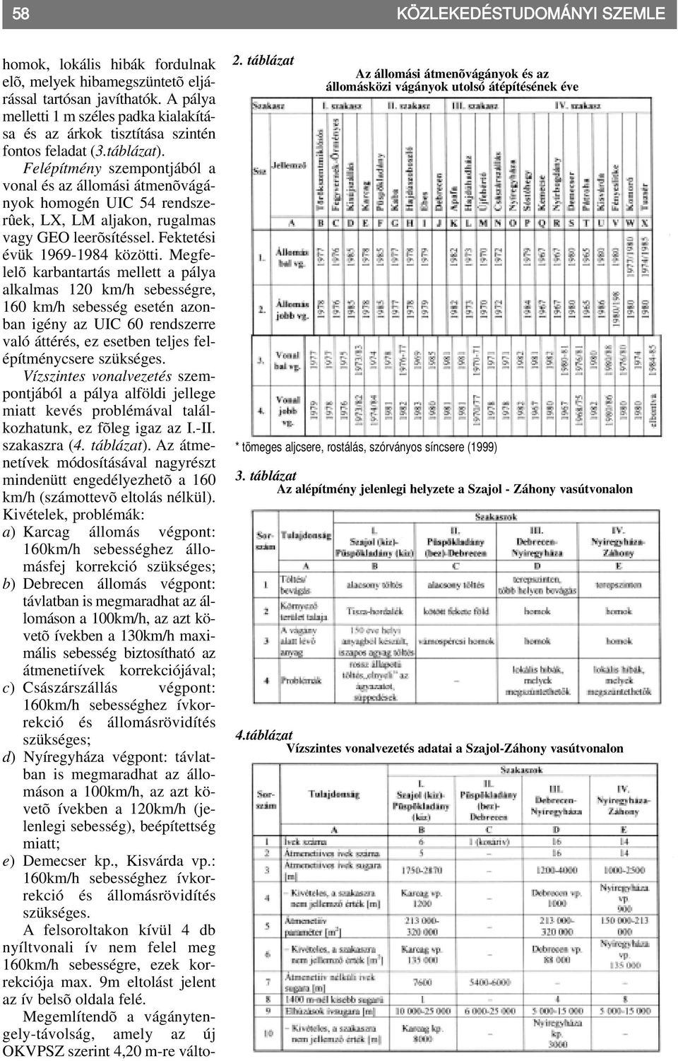 Felépítmény szempontjából a vonal és az állomási átmenõvágányok homogén UIC 54 rendszerûek, LX, LM aljakon, rugalmas vagy GEO leerõsítéssel. Fektetési évük 1969-1984 közötti.