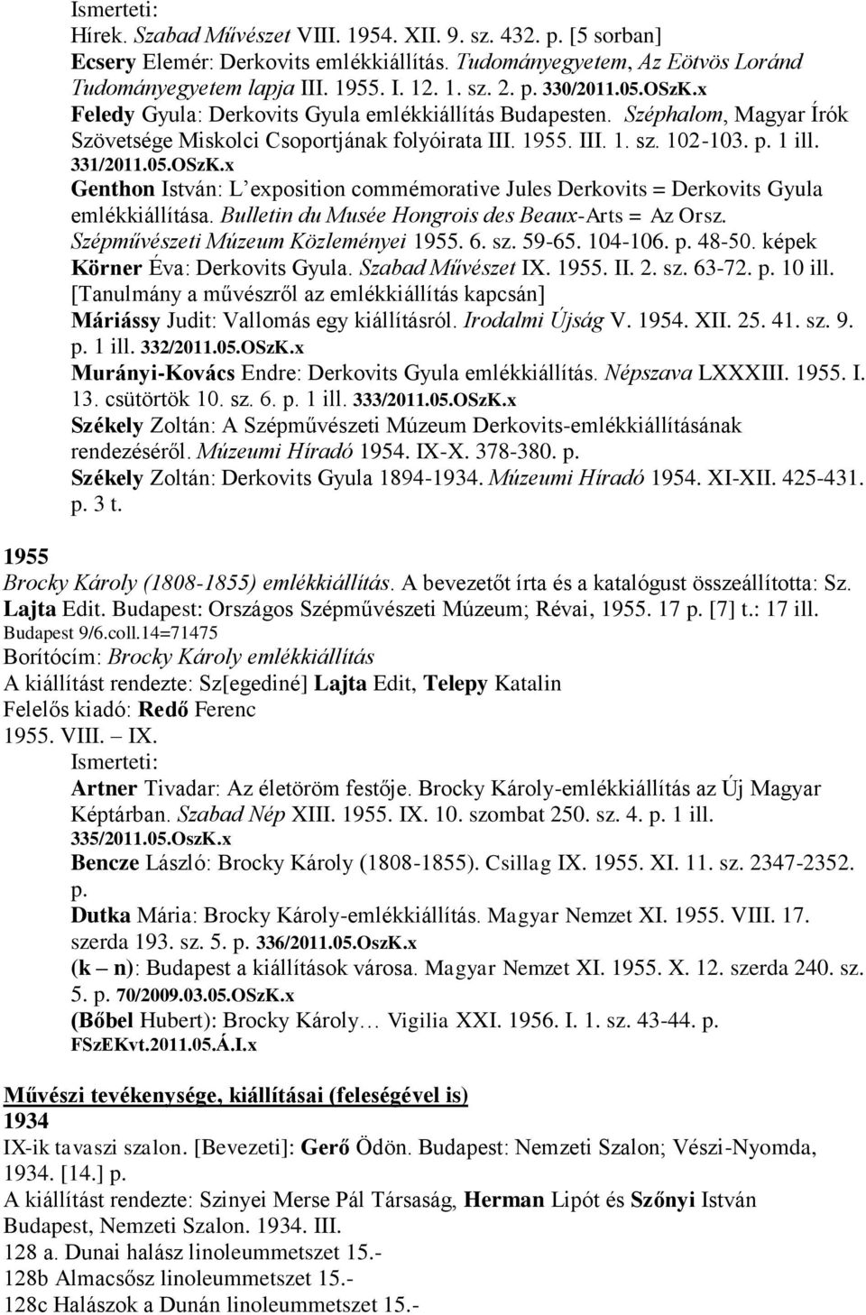 Bulletin du Musée Hongrois des Beaux-Arts = Az Orsz. Szépművészeti Múzeum Közleményei 1955. 6. sz. 59-65. 104-106. p. 48-50. képek Körner Éva: Derkovits Gyula. Szabad Művészet IX. 1955. II. 2. sz. 63-72.