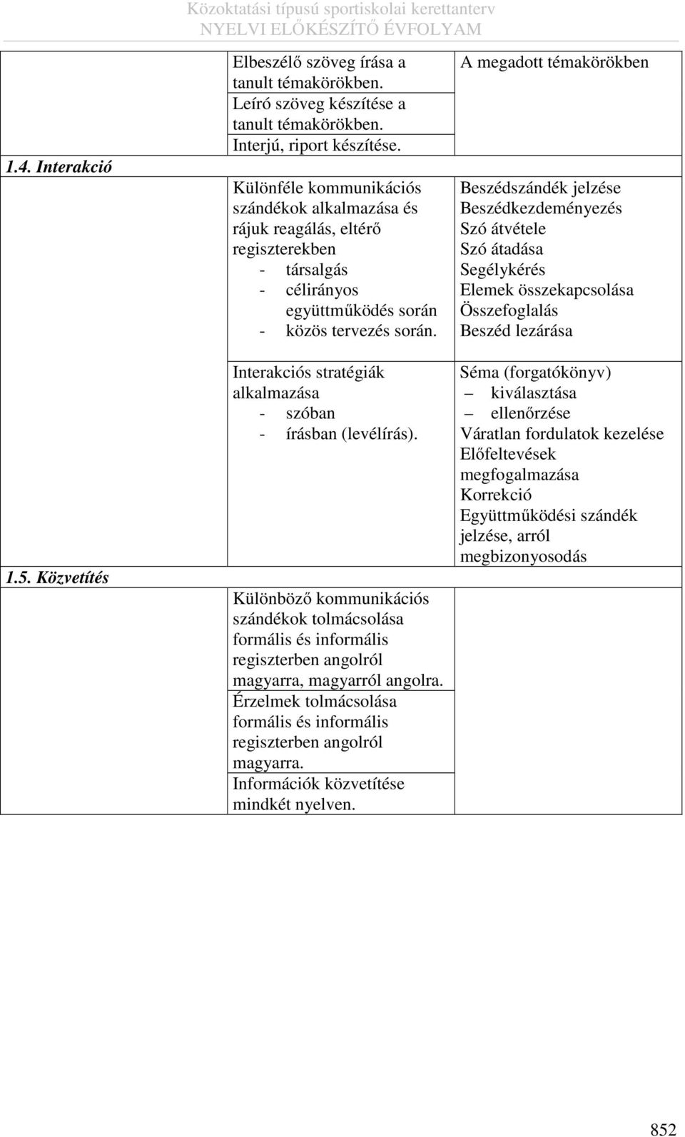 Interakciós stratégiák alkalmazása - szóban - írásban (levélírás). Különböző kommunikációs szándékok tolmácsolása formális és informális regiszterben angolról magyarra, magyarról angolra.