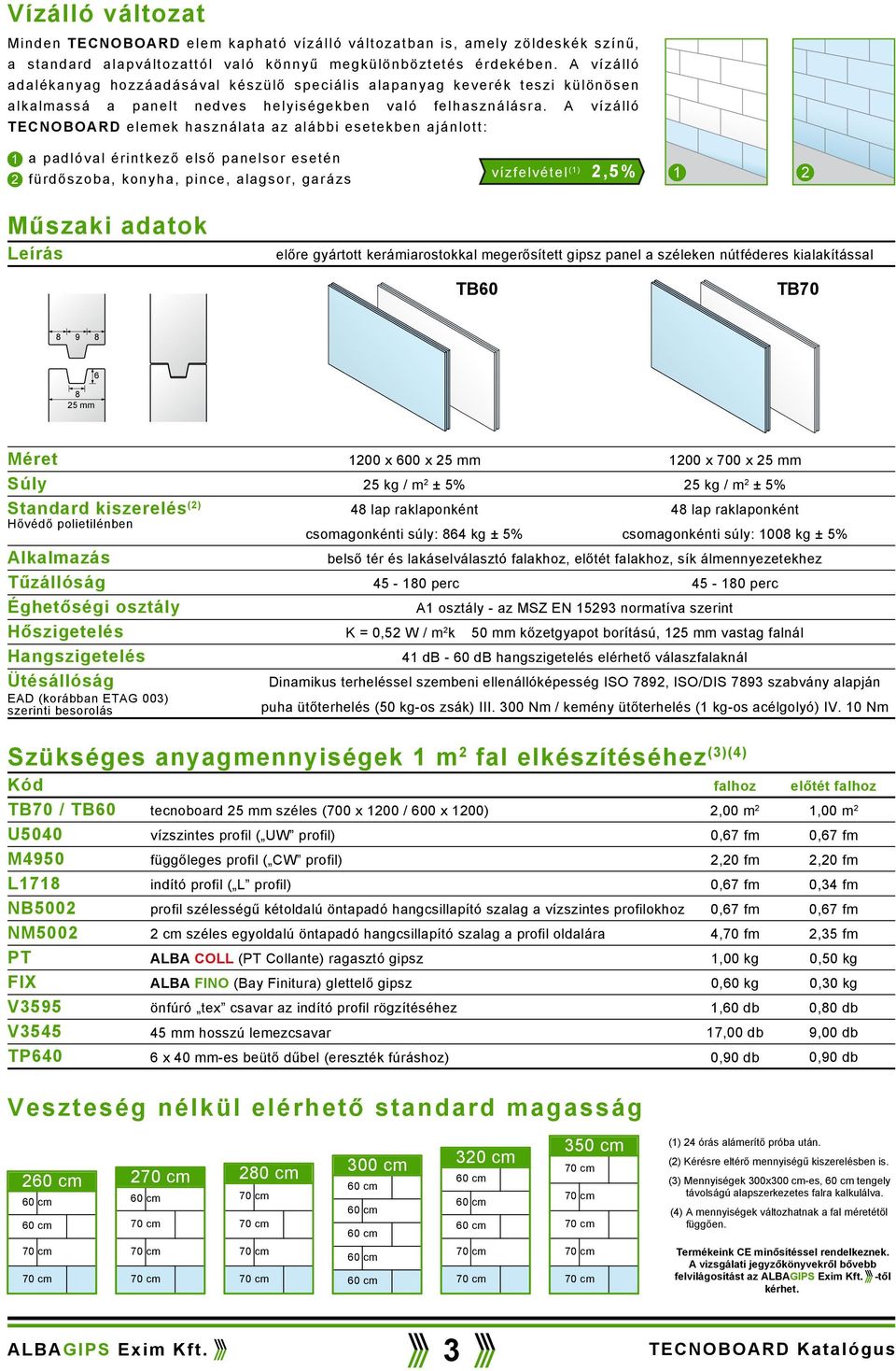 A vízáó TECNOBOARD eeme hasznáata az aábbi eseteben ajánott: 1 2 a padóva érintező eső panesor esetén fürdőszoba, onyha, pince, aagsor, garázs vízfevéte (1) 2,5% 1 2 Műszai adato Leírás eőre gyártott