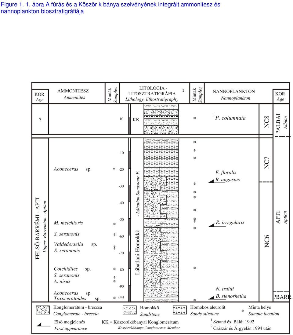 Konglomerátum - breccsa Conglomerate - breccia Elsõ megjelenés First appearance sp. Aconeceras sp. Toxoceratoides sp. 10-10 -20-30 -40-50 -60-70 -80-90 (m) KK Lábatlani Homokkõ - Lábatlan Sandstone F.