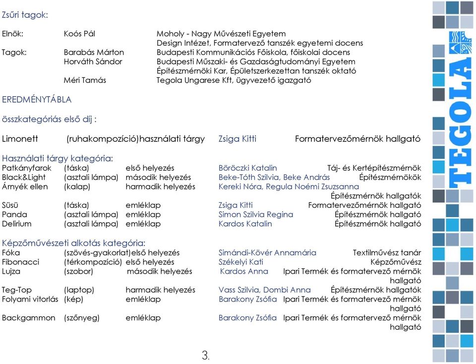 Limonett (ruhakompozíció)használati tárgy Zsiga Kitti Formatervezőmérnök hallgató Használati tárgy kategória: Patkányfarok (táska) első helyezés Böröczki Katalin Táj- és Kertépítészmérnök Black&Light