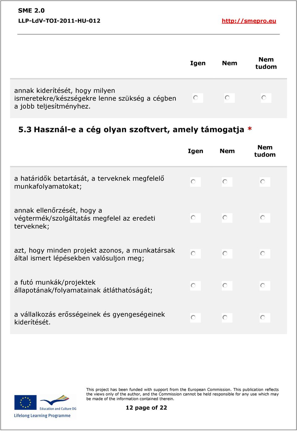 ellenőrzését, hogy a végtermék/szolgáltatás megfelel az eredeti terveknek; azt, hogy minden projekt azonos, a munkatársak által ismert