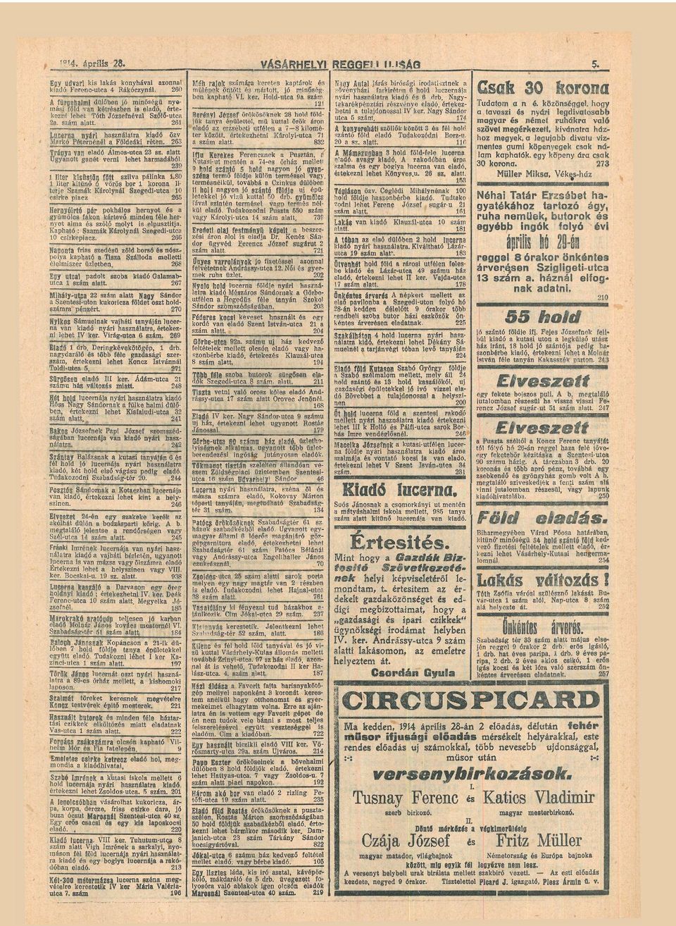 c számár k e r e t e s kptárok miilépek öntött mártott j ó minőség b e n kphtó V k e r H o l d u t c 9 szánr 2 S e r é n y i J ó z s e f örökösöknek 28 h o l d föld jük t n y épületté' mű kúttl örök